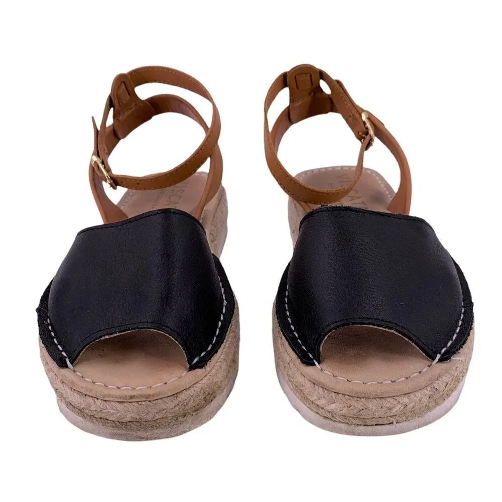 VISCATA BARCELONA Brown & Black Leather Espadrille Sandals Size 35